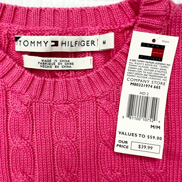 *NWT* Tommy Hilfiger pink cable knit 100% cotton sweater -Size Medium - Picture 3 of 11